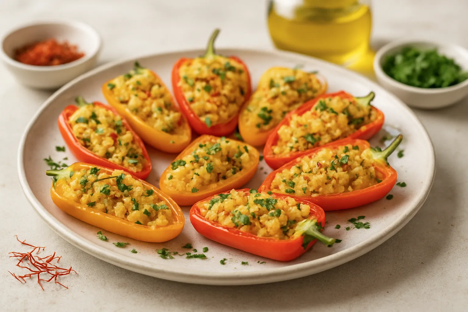 Saffron Cauliflower Rice-Stuffed Mini Peppers