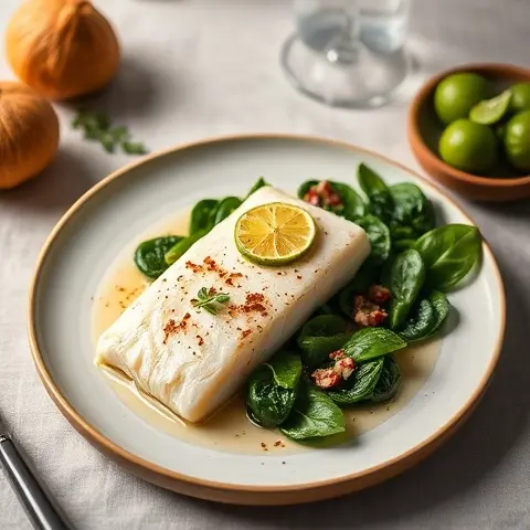Coconut-Lime Poached White Fish with Spinach