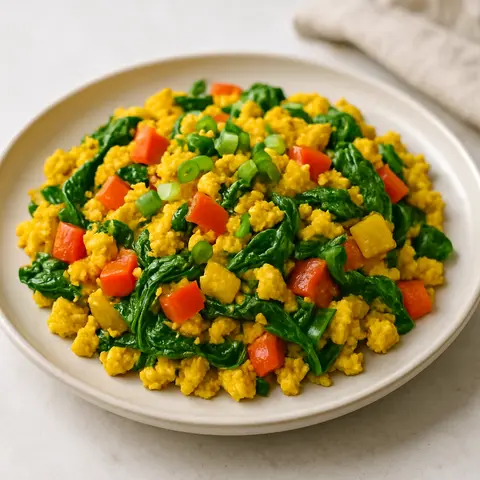 Anti-Inflammatory Tofu Scramble with Turmeric, Bell Peppers, and Spinach