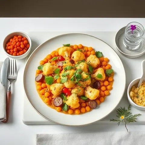 Harissa-Roasted Cauliflower & Chickpea Tray