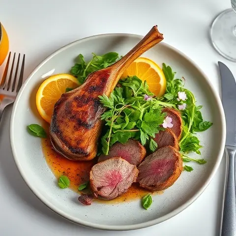 Garlic‑Rosemary Lamb Loin Chops with Arugula Citrus Salad