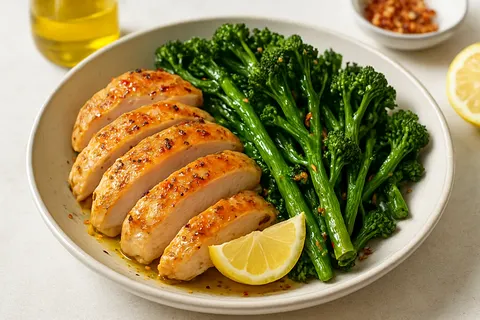 Chicken and Roasted Broccolini Bowl with Garlic-Olive Oil