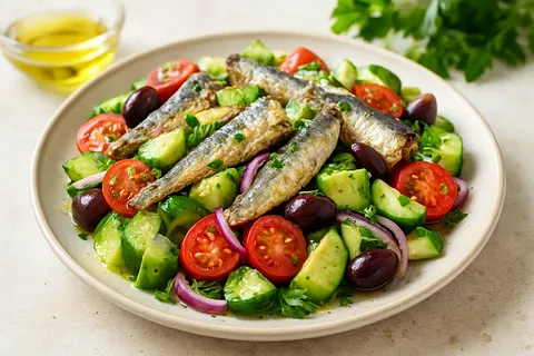 Sardine and Avocado Greek Salad