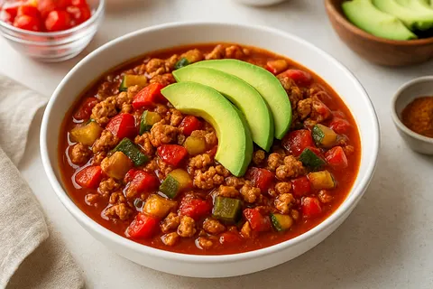 Nutritious Turkey Chili (Bean-Free) with Avocado