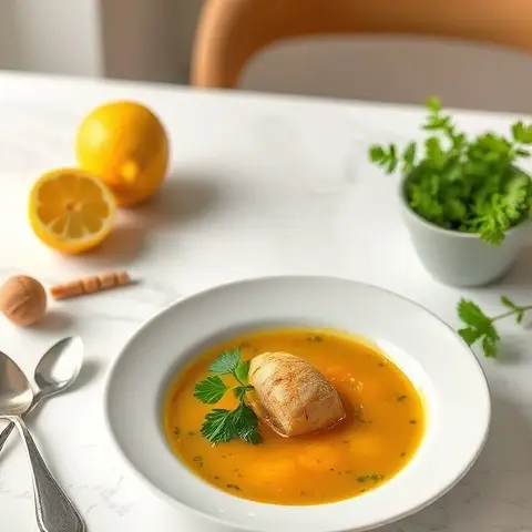 Turmeric Chicken Bone Broth with Lemon and Parsley