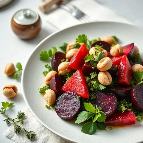 Nutritious Roasted Beetroot, Garlic & Parsley Salad with Hazelnuts