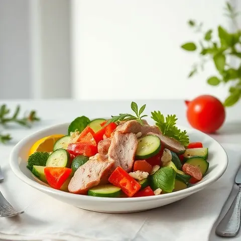 Mediterranean Tuna Salad with Cucumber, Red Pepper & Lemon