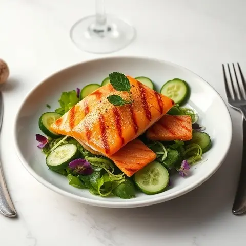 Wakame, Cucumber, and Grilled Salmon Flake Salad