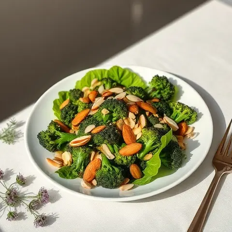 Charred Broccoli & Almond Crunch Salad with Lemon Tahini