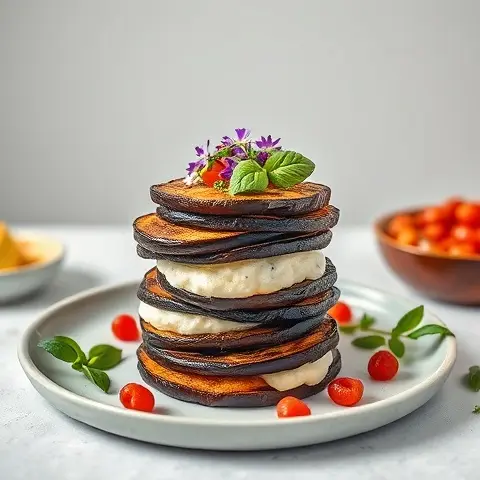 Eggplant-Basil Breakfast Stack with Ricotta