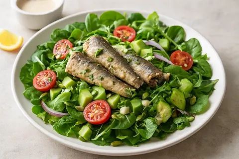 Sardine Collagen Salad with Lemon-Tahini Dressing