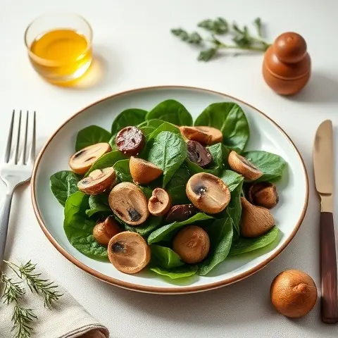 Spinach, Mushroom & Sesame Oil Warm Salad