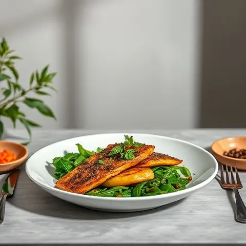 Kerala-Style Sardine Roast with Sautéed Greens