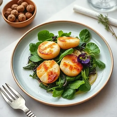 Seared Scallop Salad with Bitter Greens
