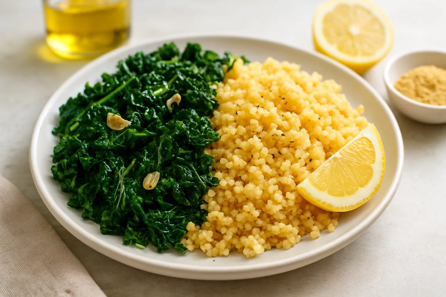 Nutritious Millet & Sautéed Kale with Lemon-Minimal Dressing