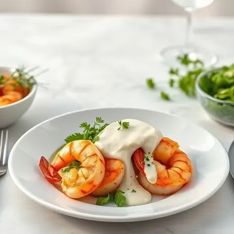 Collagen Caesar Dressing over Grilled Shrimp