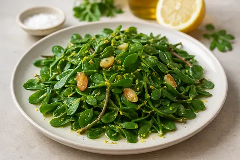 Garlic-Roasted Purslane with Lemon Zest