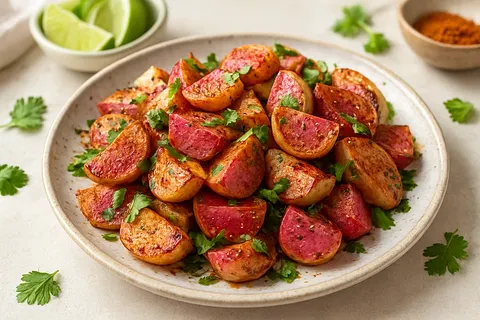 Chili-Lime Roasted Watermelon Radish Medley