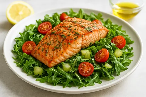 Lemon-Dill Grilled Salmon & Arugula Salad