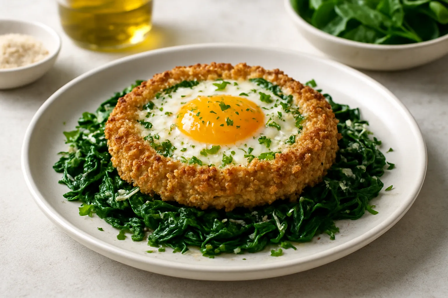 Nutritious Almond-Crusted Baked Eggs with Spinach