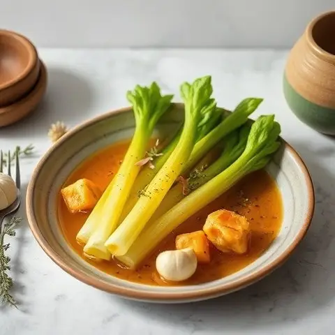Bone Broth Braised Celery with Garlic and Thyme