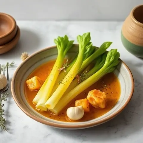Bone Broth Braised Celery with Garlic and Thyme