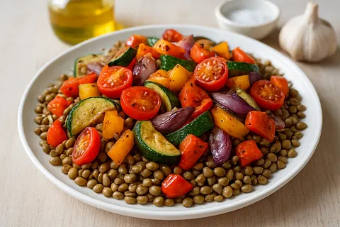 Warm Lentil & Roasted Veggie Salad