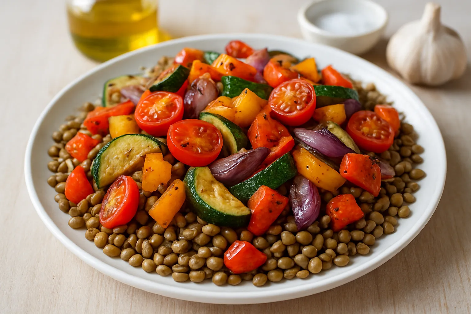 Warm Lentil & Roasted Veggie Salad