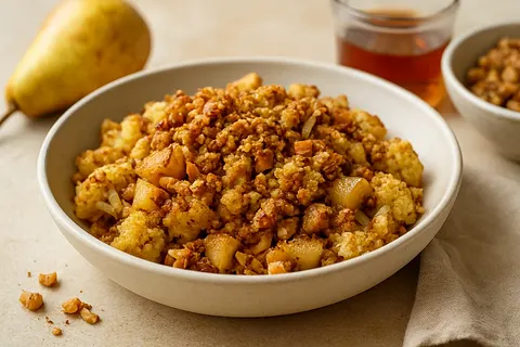 Warm Spiced Cauliflower & Pear Crumble with Tigernut Topping