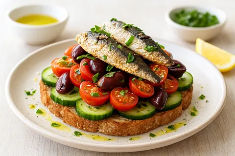 Sardine & Olive Open Breakfast Stack