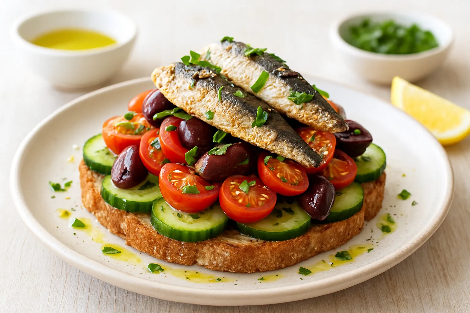 Sardine & Olive Open Breakfast Stack
