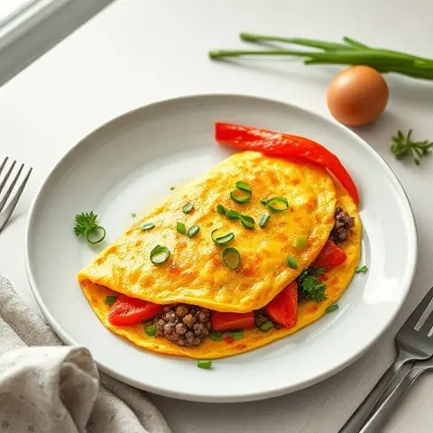 Nutrient-Packed Omelet with Red Bell Pepper and Chives