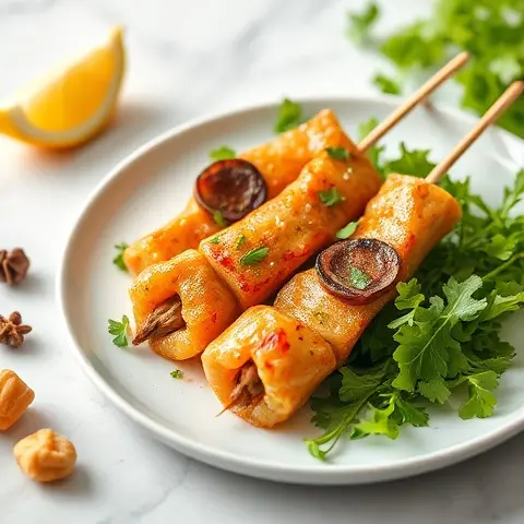Lemon-Paprika Sardine Skewers with Arugula