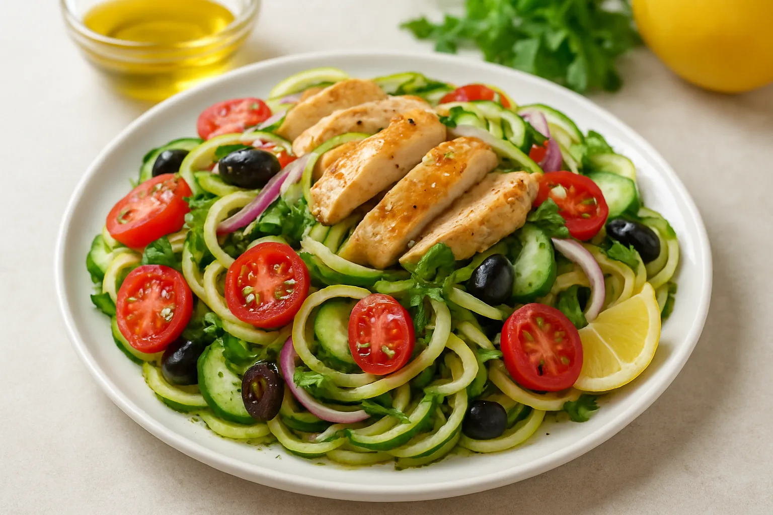 Chicken and Zoodle Greek Salad