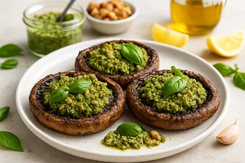 Grilled Portobello Caps with Walnut Pesto