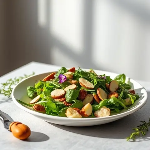 Roasted Chicory & Parmesan-less Arugula Salad with Almonds