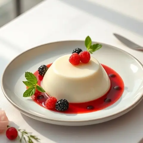 High-Protein Vanilla Bean Panna Cotta with Berry Coulis
