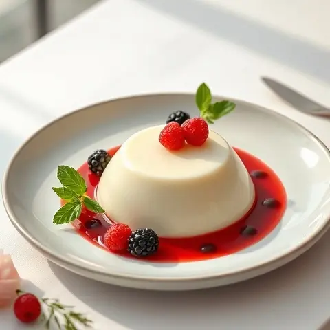High-Protein Vanilla Bean Panna Cotta with Berry Coulis