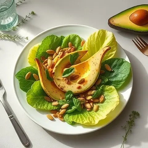 Romaine Hearts with Avocado, Pumpkin Seeds & Anchovy-Lemon Dressing
