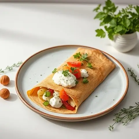 Savory Buckwheat Crepes with Cottage Cheese and Herbs