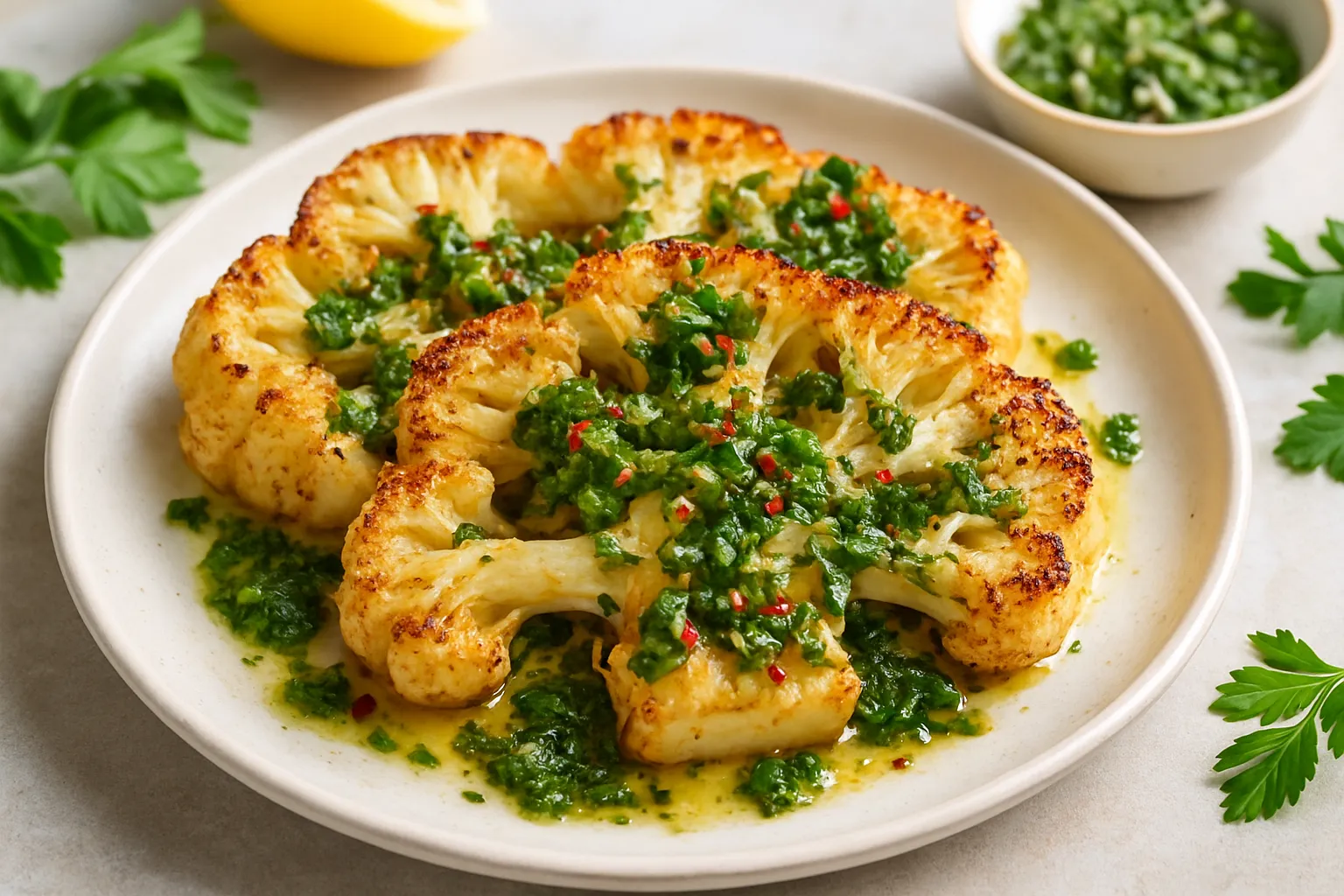Roasted Cauliflower Steaks with Chimichurri