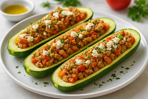 Greek-Style Stuffed Zucchini Boats