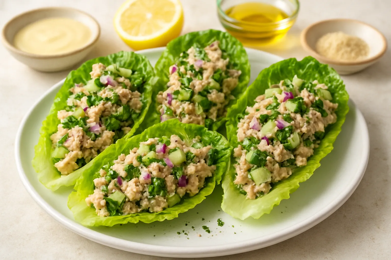 Lemon-Tahini Tuna Salad Lettuce Boats
