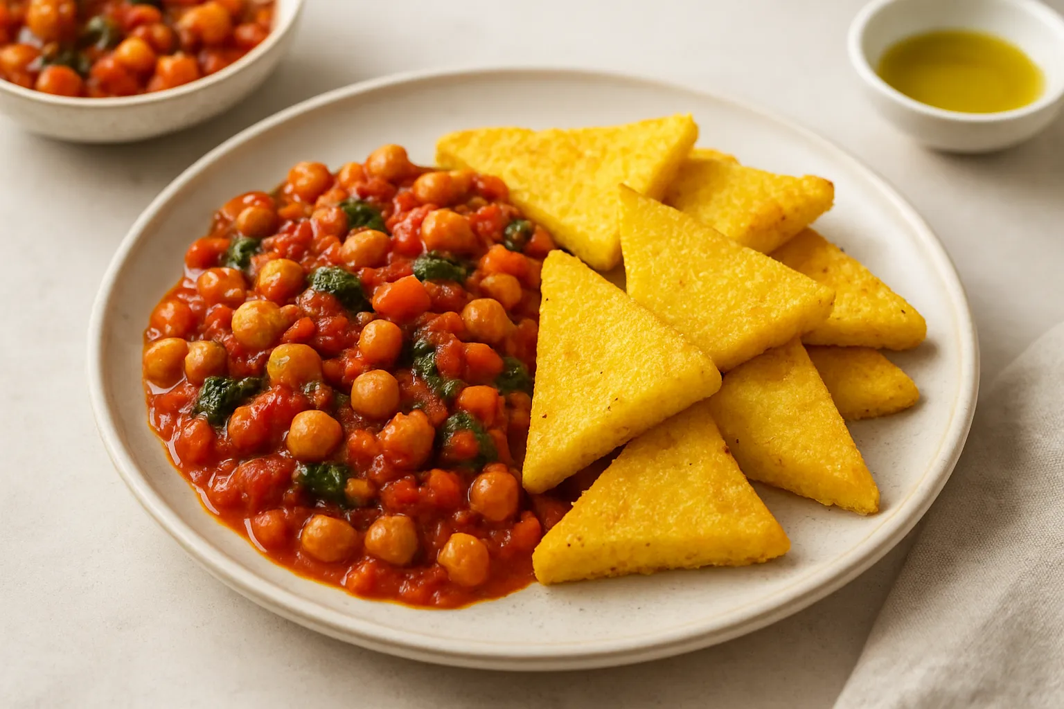 Air-Fried Polenta Triangles with Tuscan Chickpea Ragout