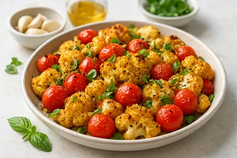 Mediterranean Cauliflower and Tomato Bake