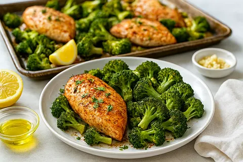 Lemon Garlic Broccoli and Chicken Sheet Pan