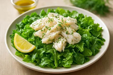 Poached Fish Flake and Lettuce Salad with Dill