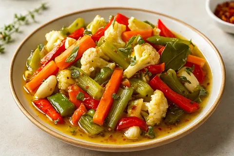 Vibrant Italian Giardiniera: Oil-Packed Vegetable Pickles