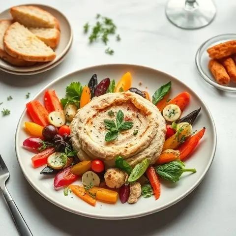 Roasted Cauliflower “Hummus” Salad with Crudités