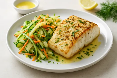 Grilled Fresh Cod with Cucumber-Apple Slaw